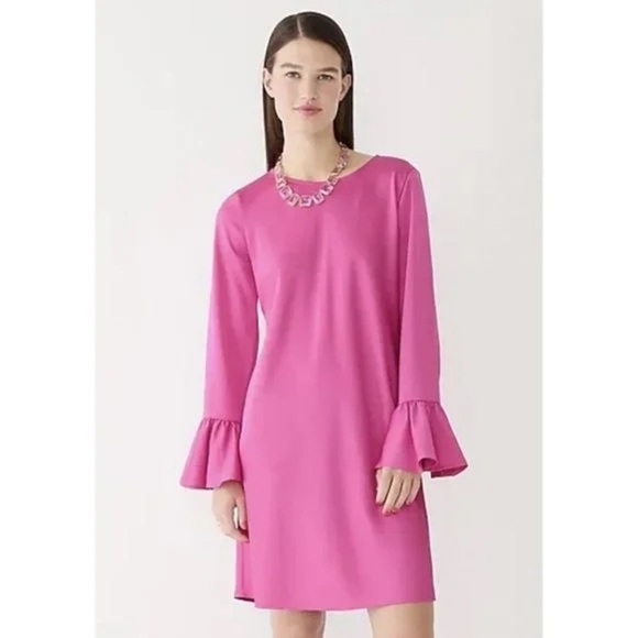 NEW J. Crew Hot  Pink Dress with Bell Sleeves Size 00 - Picture 1 of 4